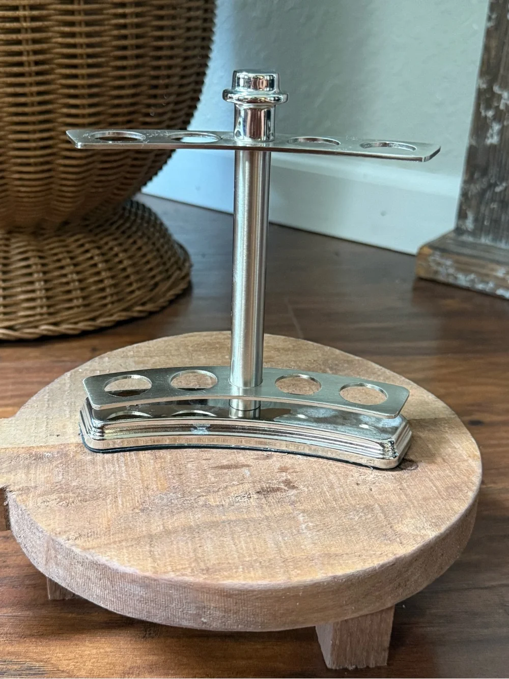 Vintage Metal Art Deco Toothbrush Holder Silver